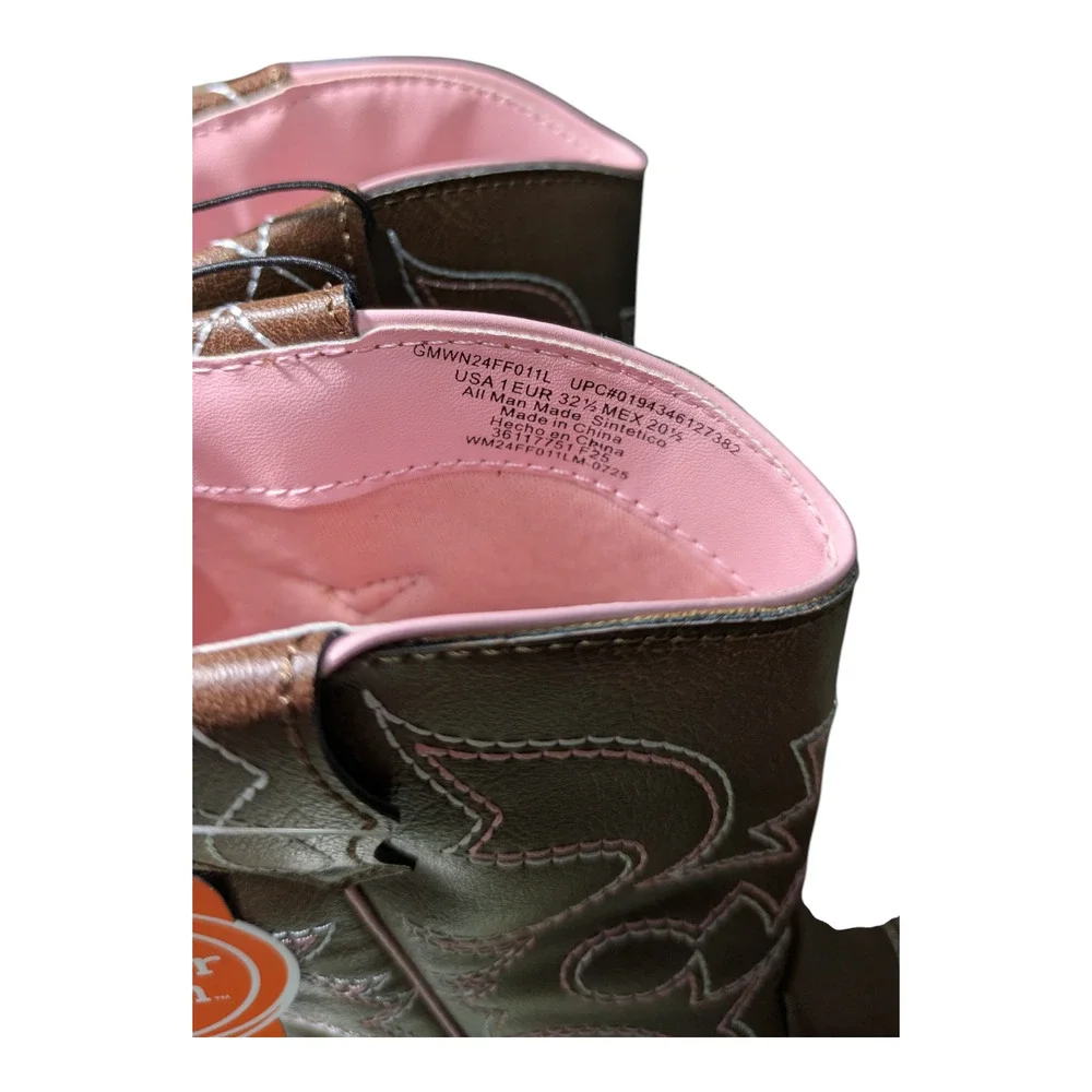 Wonder Nation -Girls Youth Size 1-Western Style Boots - Pink/Blue Stitching NWT